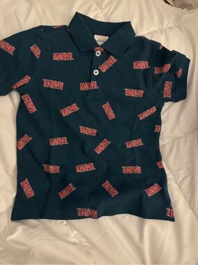 Marvel Boys Teal Polo with Red Logo Print